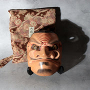 Japanese Carved Wooden Noh Mask Omi Male Demon with Bag MSK5460