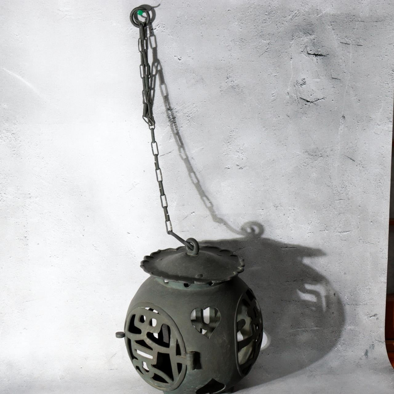 Japanese Vintage Bronze Spherical Hanging Lantern Openwork with Chain BOSa582