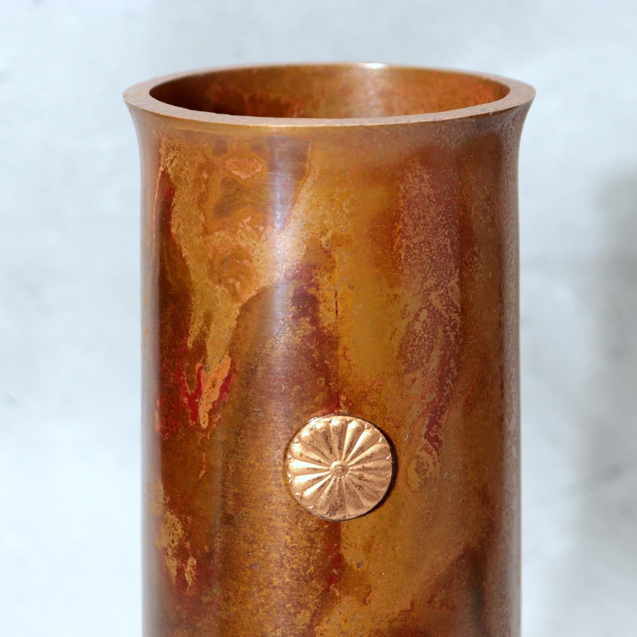 Japanese Takaoka Copperware Bronze Flower Vase Traditional Craft Shin BV7718
