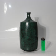 Vintage Japanese Cast Bronze Bud Vase Shoho Stylized Tree Green Patina BV7783