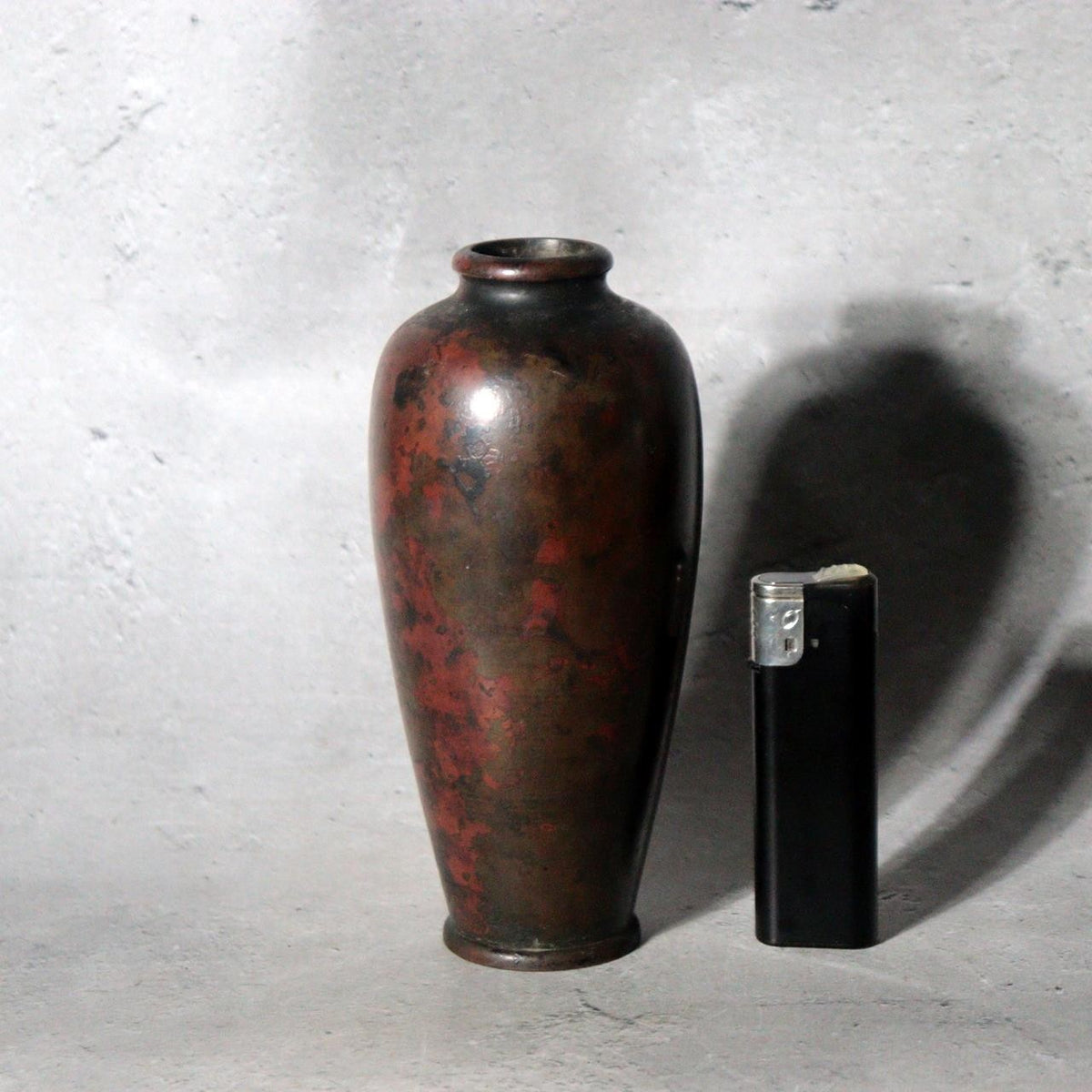 Vintage Japanese Copper Vase Small Mottled Purple Red Patina2