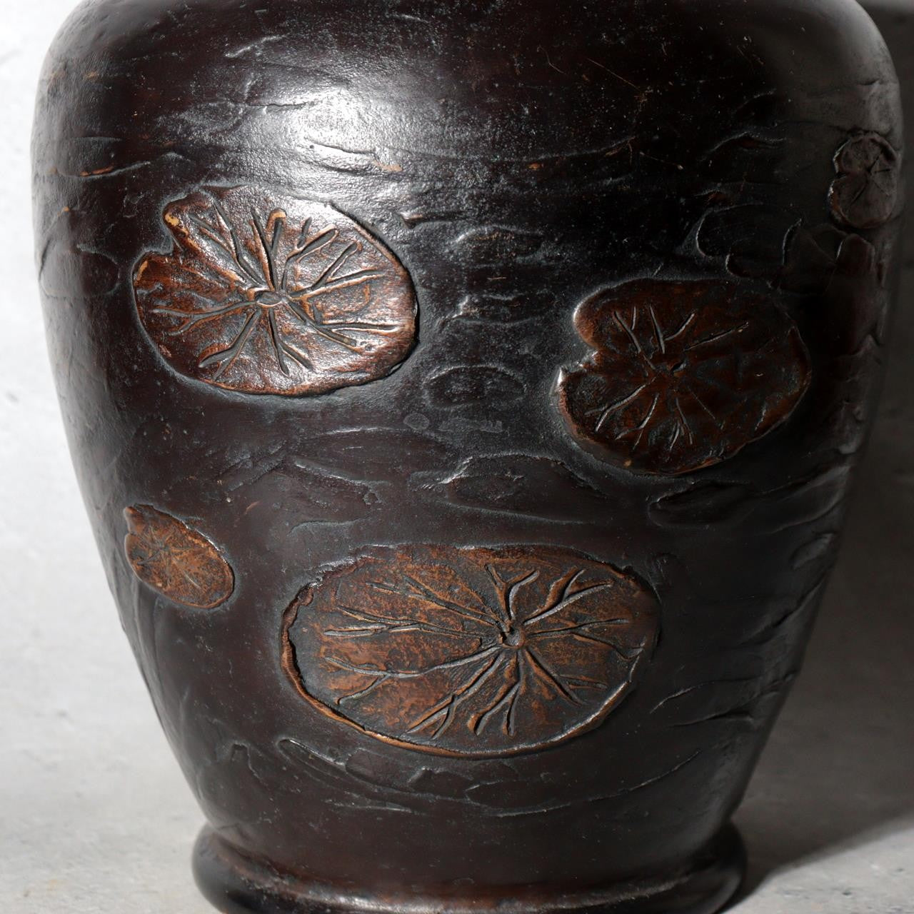 Antique Japanese Takaoka Bronze Vase Hozan Twin Koi Lotus Pond BV774-219