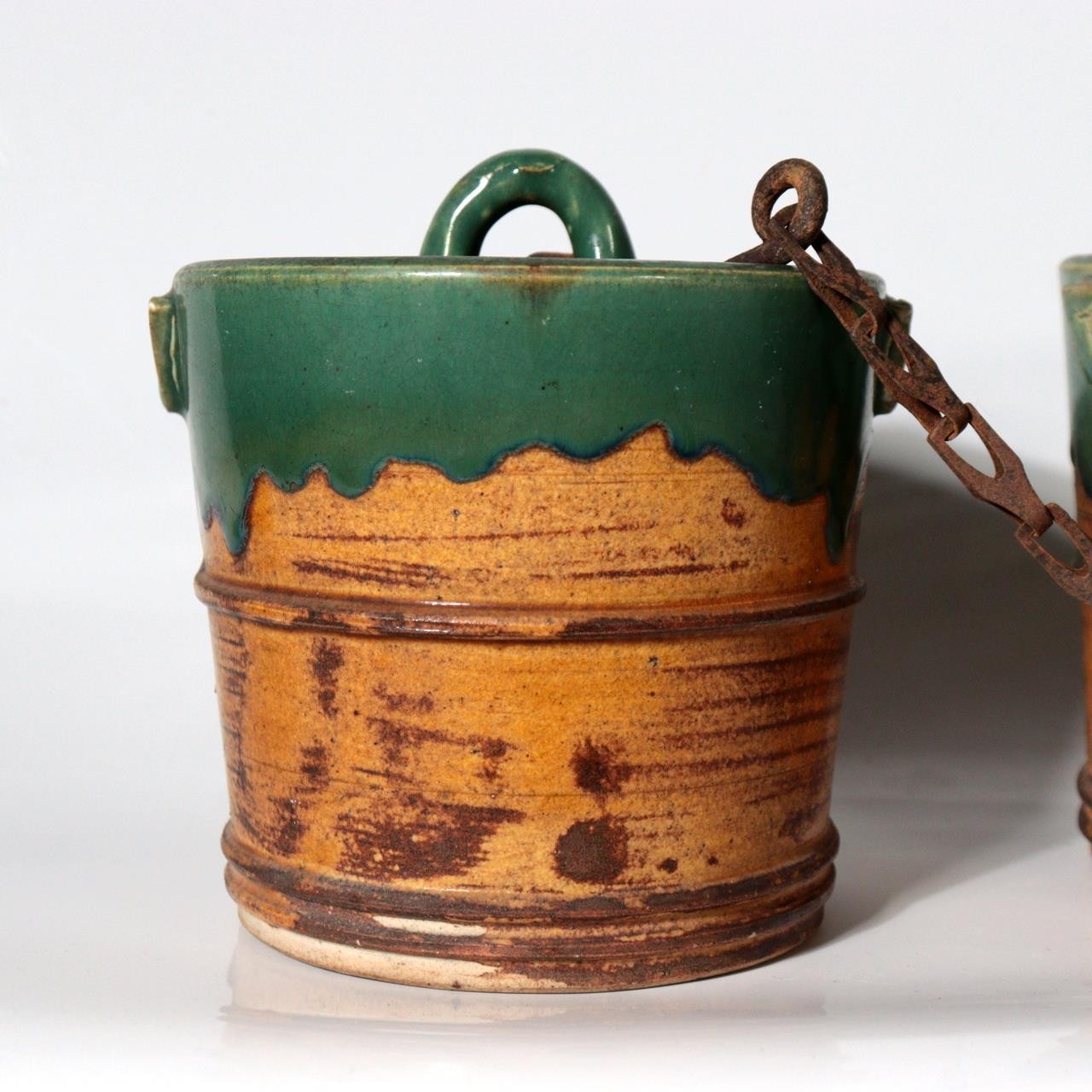 Antique Japanese Mino Oribe Ceramic Well Pulley & Tsurube Buckets SCBP476