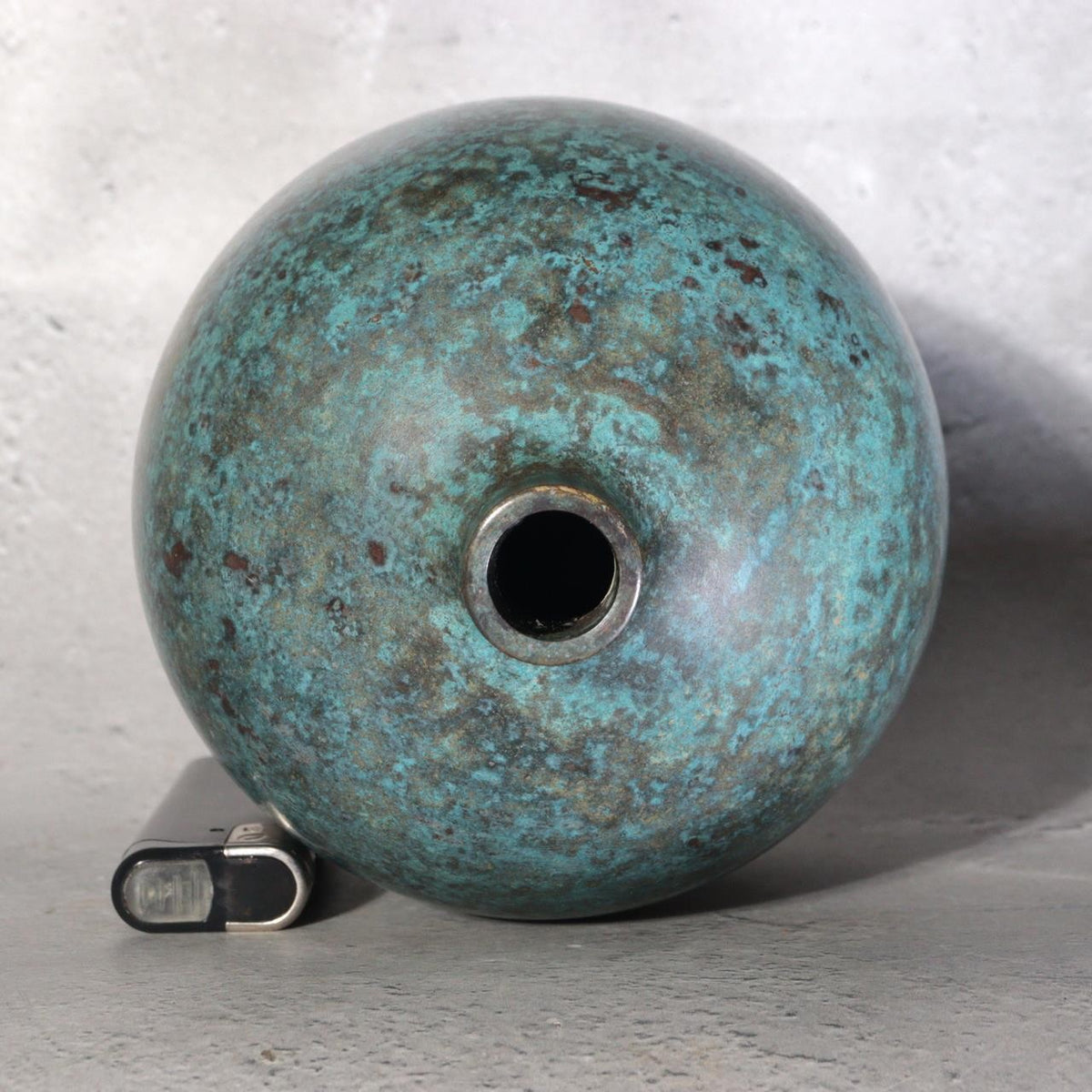 Vintage Japanese Bronze Vase Mottled Blue Green Patina BV7843