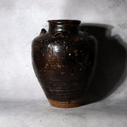 Antique Japanese Shiga Folk Kiln Pottery Iron Glaze Shiji-ko Four-Lug Jar PV31112