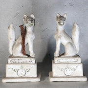 Vintage Japanese Plaster Toyokawa Inari Fox Statues Pair Torii Gate Shinto5