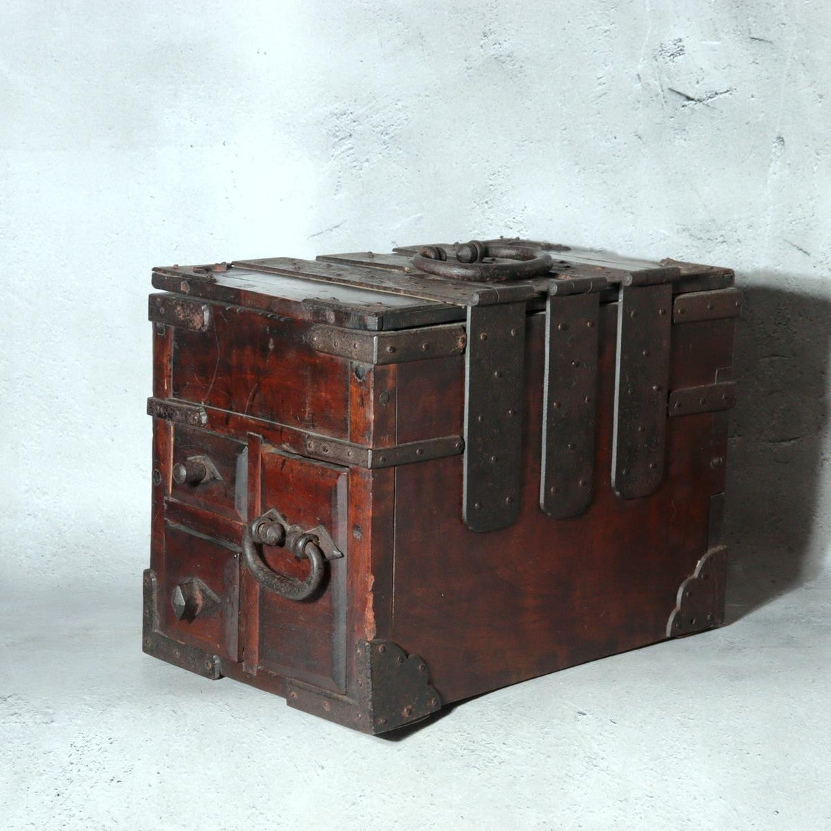 Antique Japanese Kake-Suzuri Keyaki Wood Calligraphy Writing Box Iron Hardware1