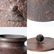 Antique Japanese Cast Iron Tea Jar Vase with Figural Relief and Later-Fitted Lid11