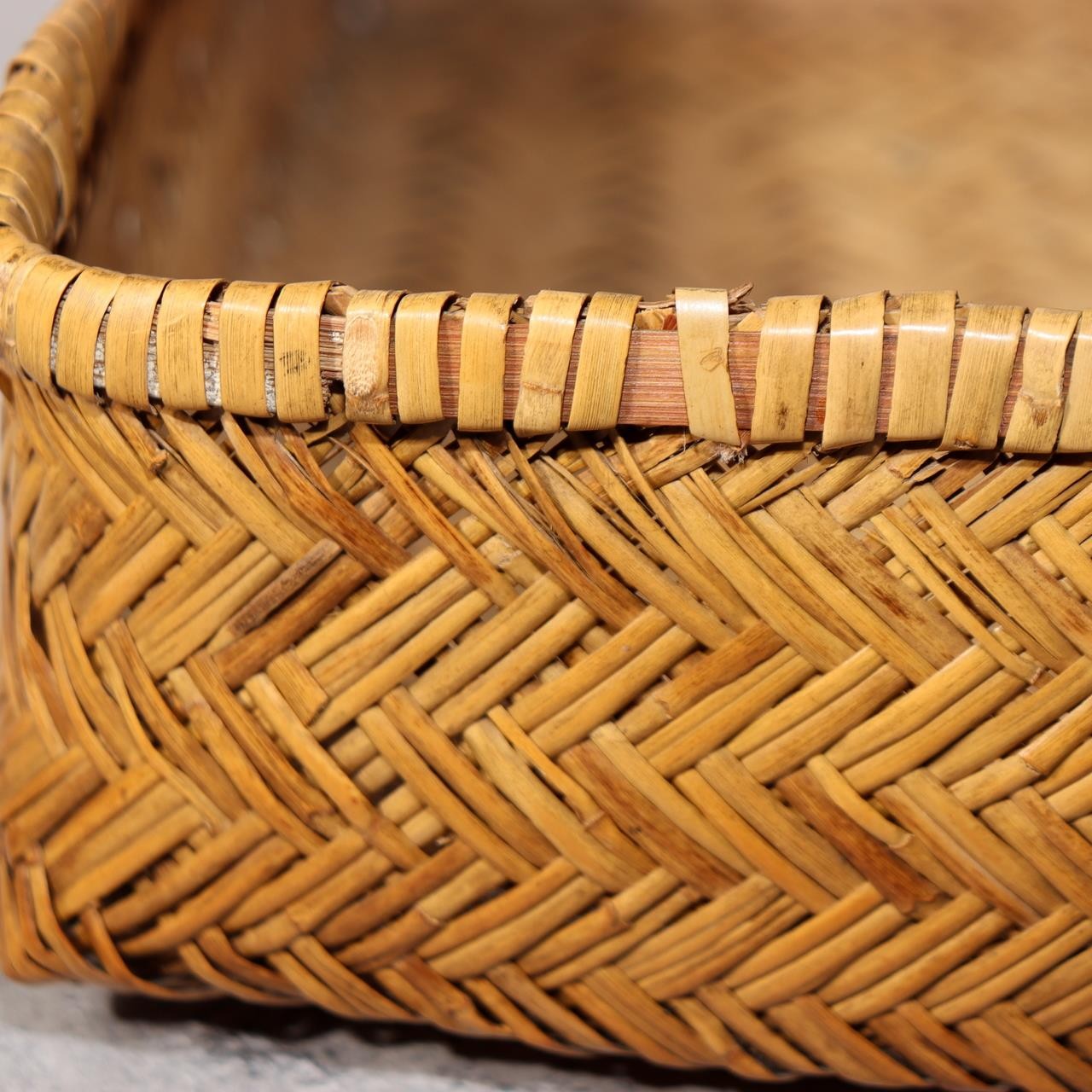Japanese Vintage Bamboo Basket Box Lidded Storage Organizer Woven Rustic BVO6816