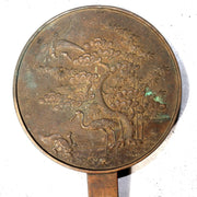 Japanese Antique Bronze Mirror Crane Turtle Pine Tree Tenkaichi Signed 30cm 680g0