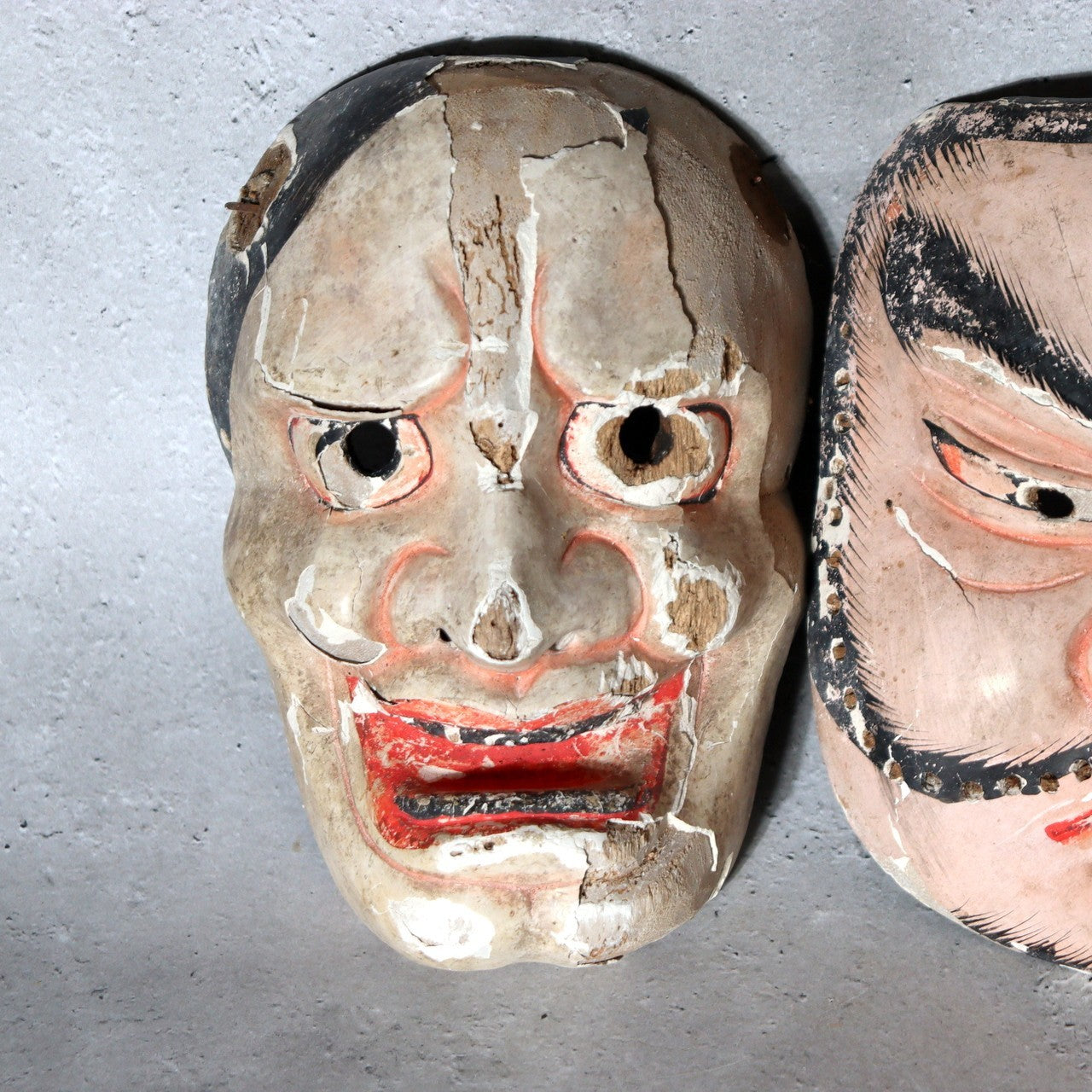 Antique Japanese Wooden Noh / Theater Masks 2pc Hannya-Type Warrior-Type MSK53314