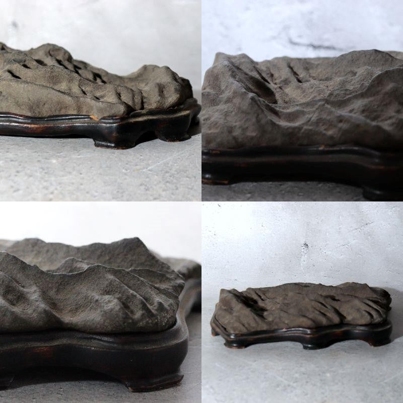 Japanese Suiseki Viewing Stone Mountain Landscape Shape with Wooden Daiza Base9