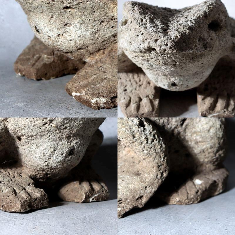 Japanese Carved Porous Stone Frog Sculpture Garden Ornament BT2566