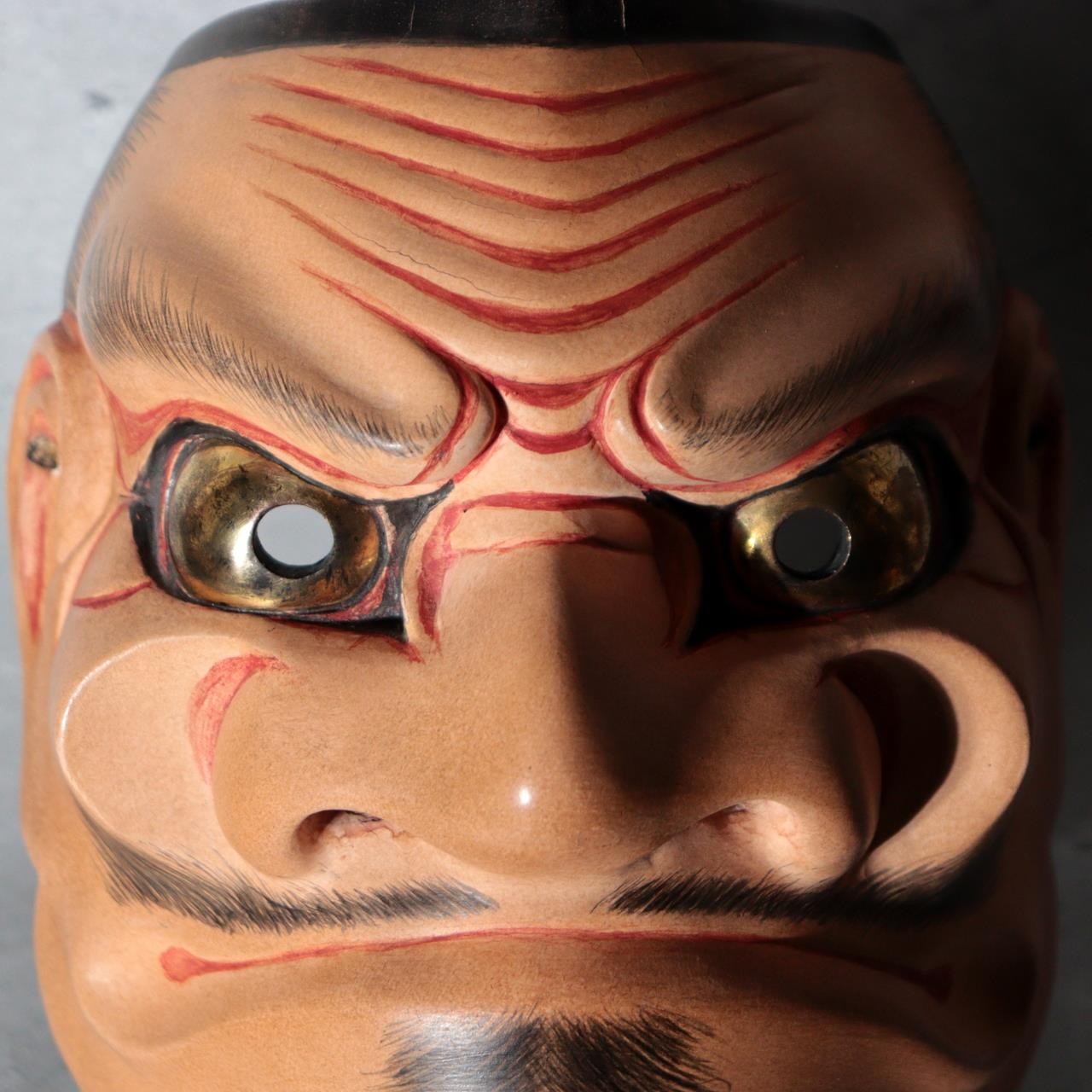 Japanese Carved Wooden Noh Mask Omi Male Demon with Bag MSK54610