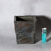 Japanese Meiji -Taisho Bronze Square Vase by Tsuda Shinzui — Mokume Texture3