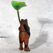Vintage Japanese Wood Carved Frog with Lotus Leaf Umbrella – WO6555