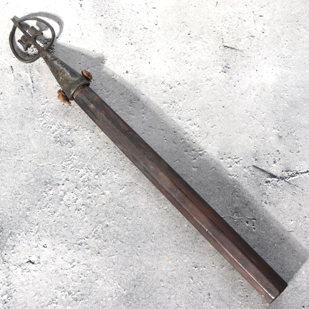 Antique Japanese Buddhist Hand Shakujo Staff Wooden Handle Vajra Motif Edo Meiji5