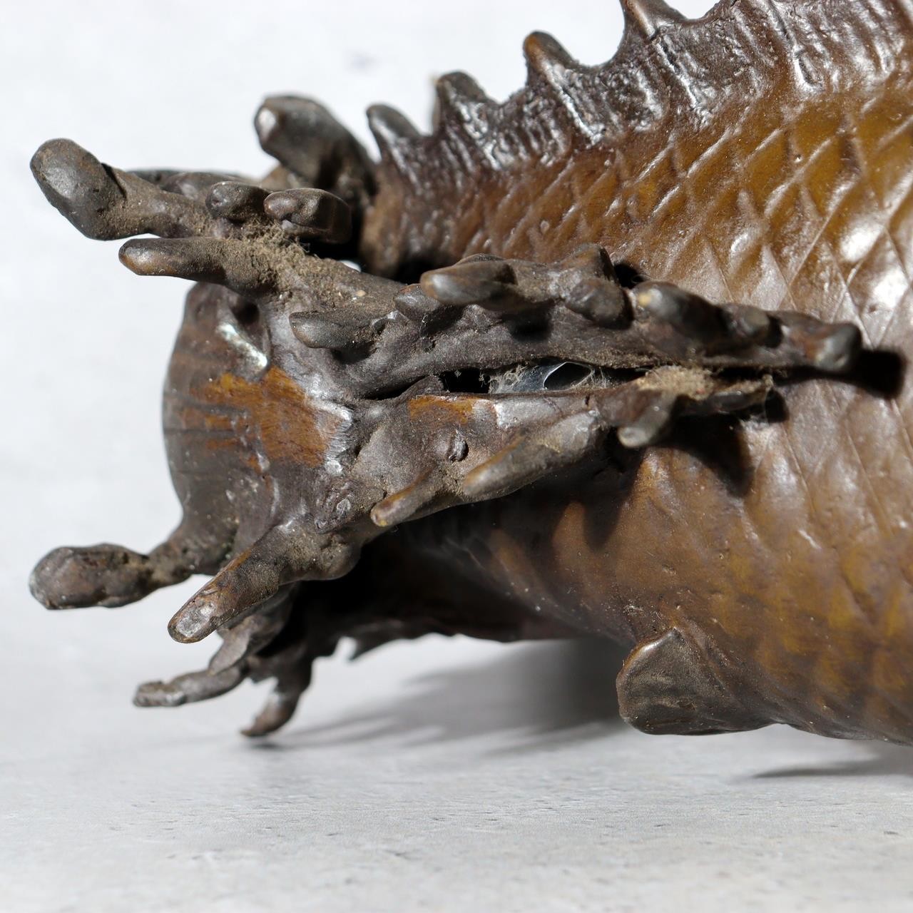 Antique Japanese Bronze Koi Carp Splashing Waves Flower Vase Ichirin-zashi 21cm10