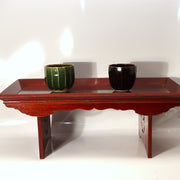 Japanese Antique Wood Foldable Low Desk Table Mitsuba Aoi Crest Kyozukue WO5476