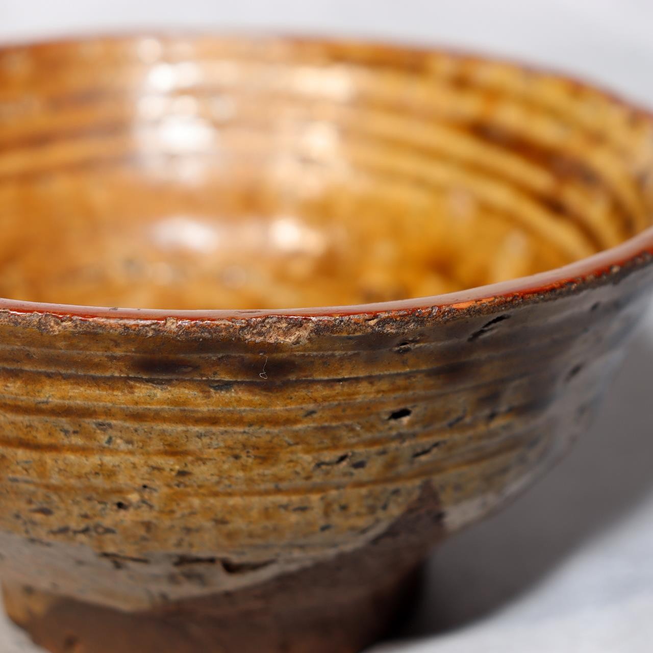 Antique Japanese Tanba Ware Tea Bowl Edo Period Wabi Sabi Mitate Chawan Amber11