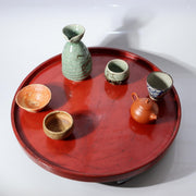Large Japanese Lacquer Footed Tray - Tripod Base - Aizu-Style Red Lacquer 42.3cm9
