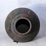 Vintage Japanese Mottled Purple Bronze Vase Signed Beisai Pine Cone Motif10