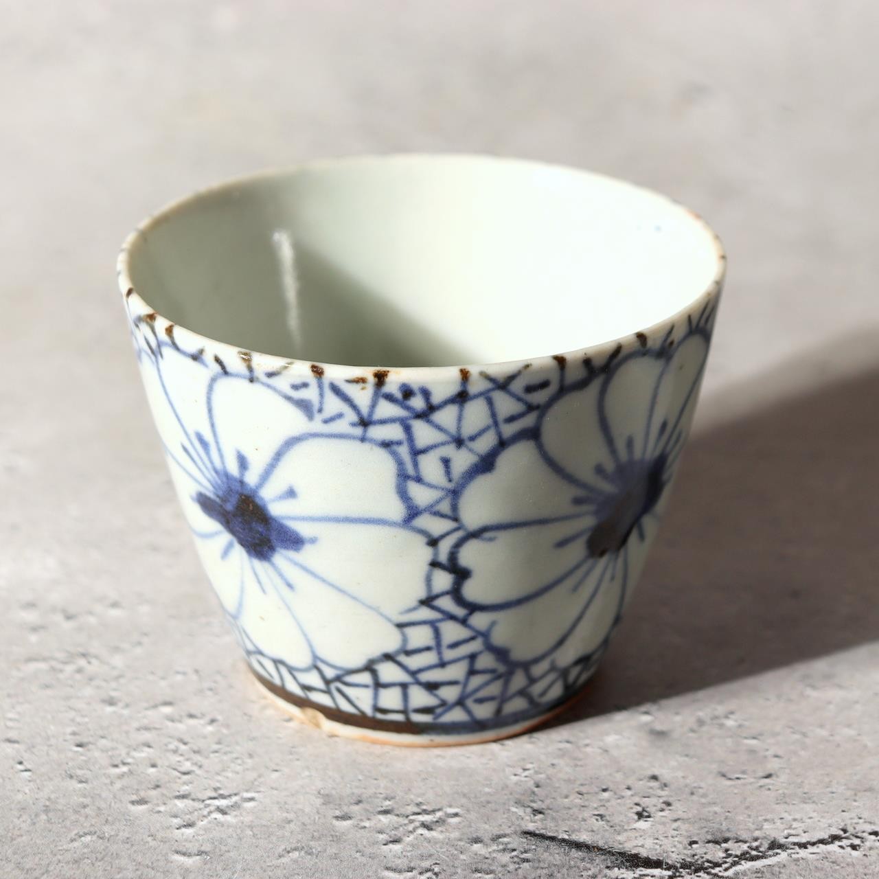 Edo Period Ko-Imari Blue and White Soba Choko Cup Set Net Flower 2pcs Japanese12