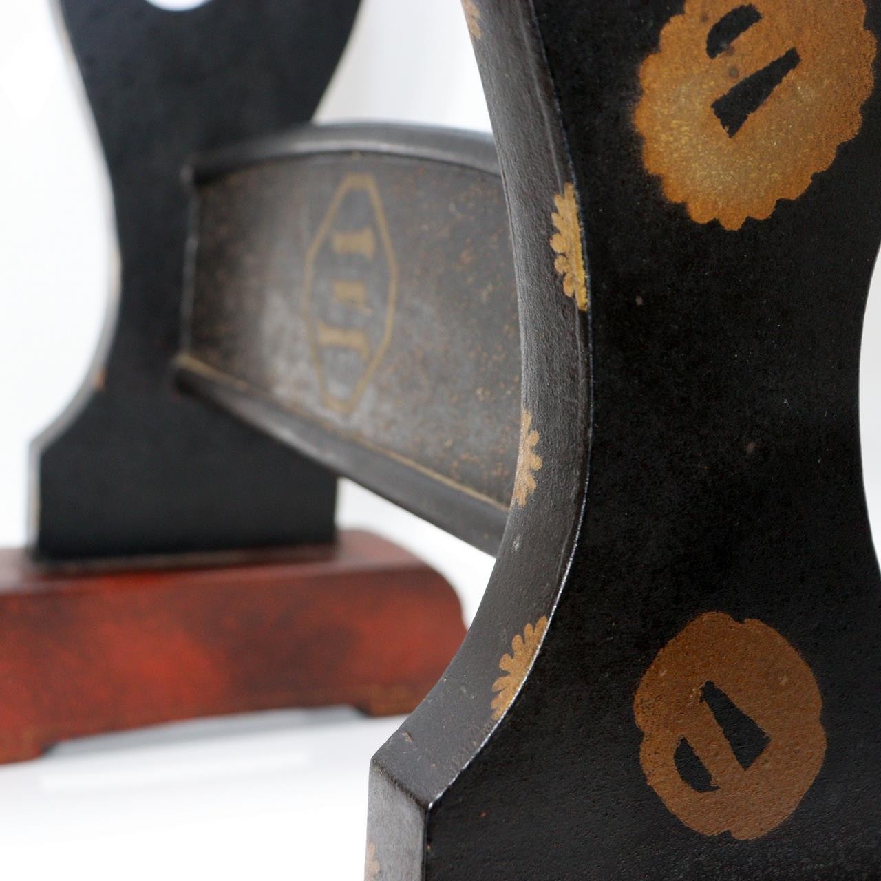 Japanese Black Lacquer Sword Stand - Maki-e Tsuba & Inaba Clan Crest SWR36115