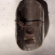 Japanese Antique Wooden Mask Female Woman Noh Kagura Style & Brocade Bag MSK5268