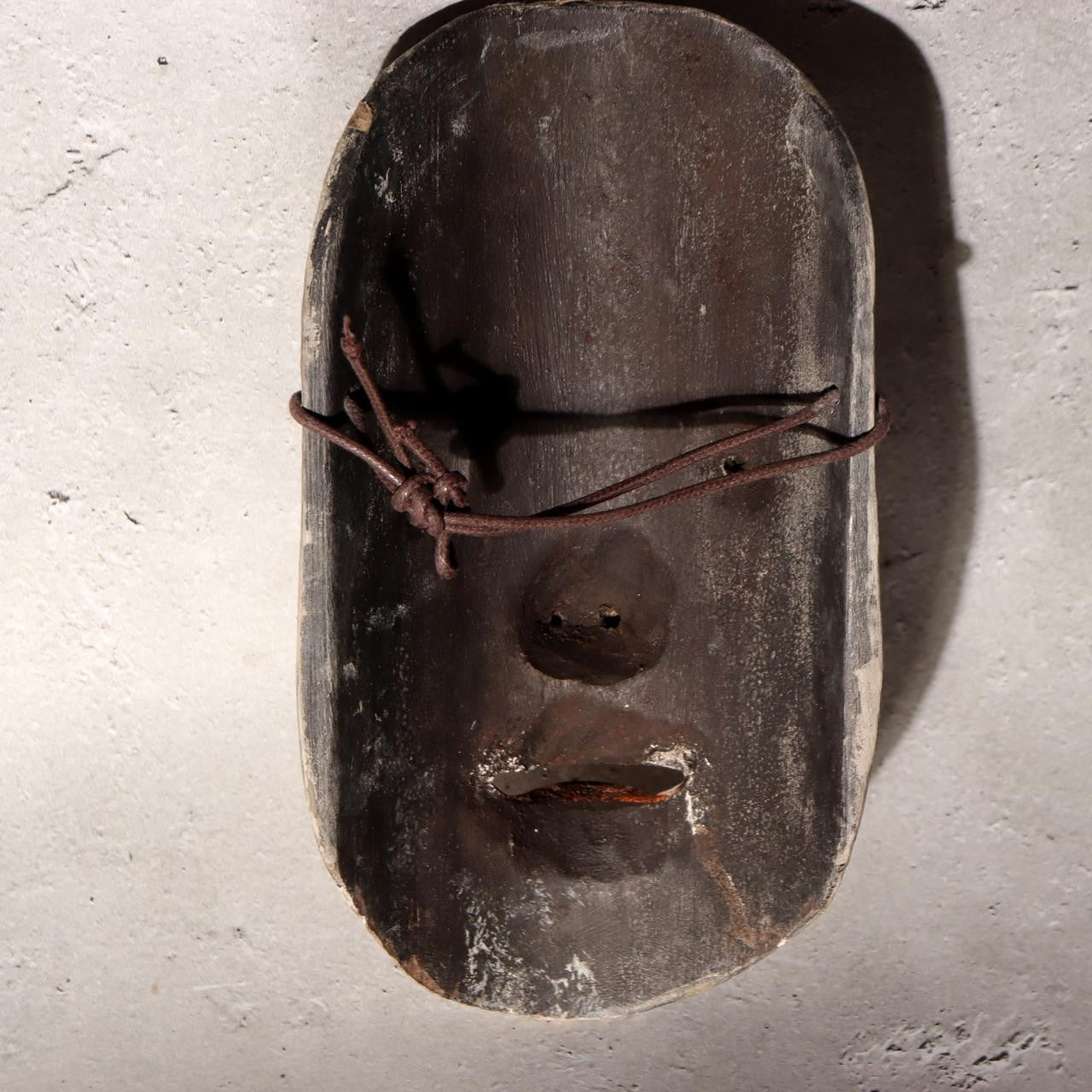 Japanese Antique Wooden Mask Female Woman Noh Kagura Style & Brocade Bag MSK5268