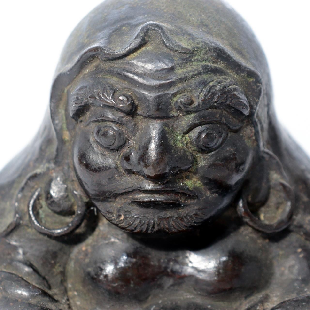 Japanese Antique Cast Bronze Bodhidharma Daruma Seated Statue Figure BOSa565