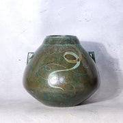 Vintage Japanese Signed Bronze Vase Silver Inlay Showa Modern Abstract Design2