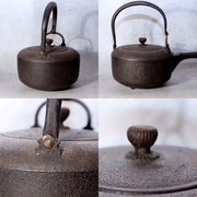 Japanese Antique Cast Iron Choshi Sake Kettles Set of 2 Kamon Inscription14
