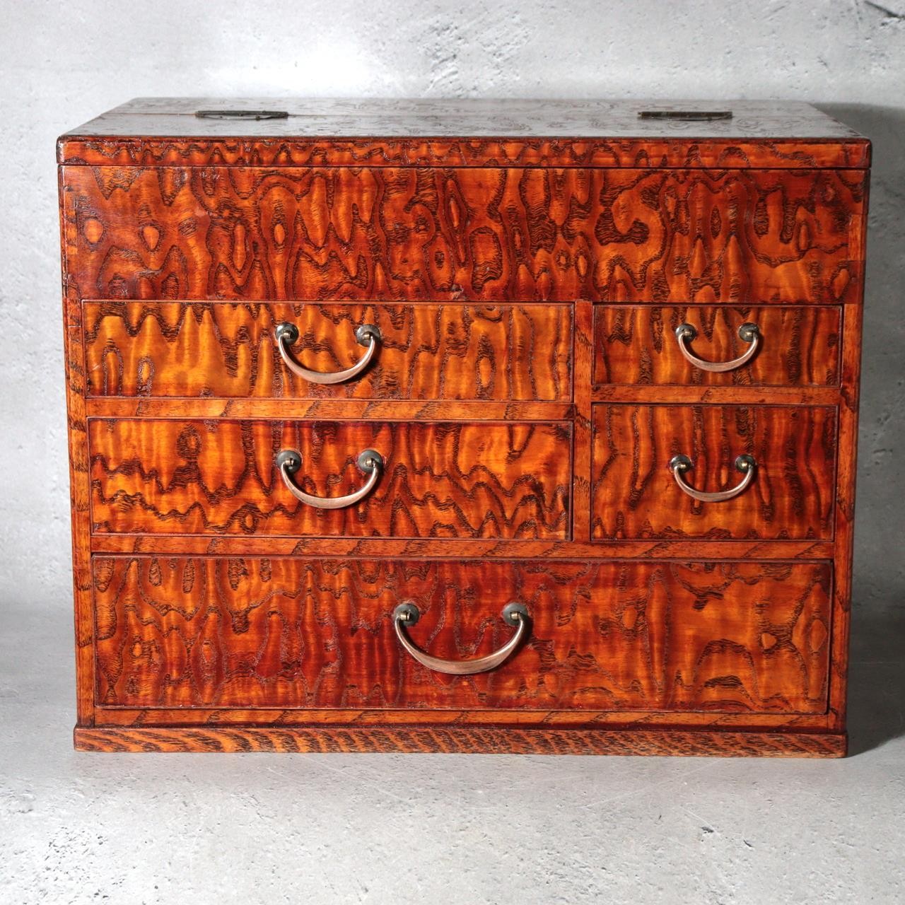 Vintage Japanese Tamamoku Wood Haribako Sewing Box Ko dansu WO6283