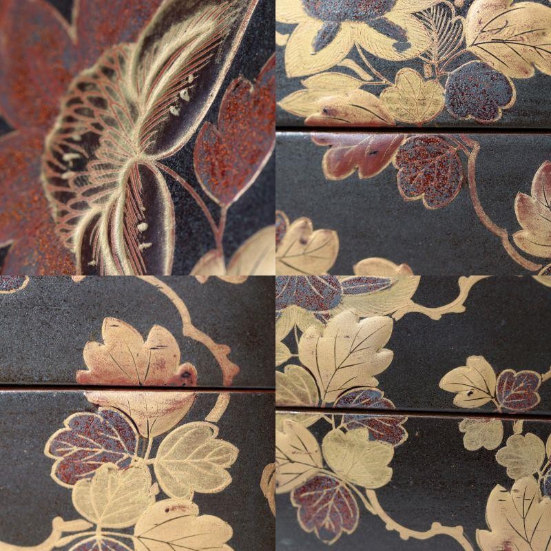 ​Antique Japanese Maki e Lacquer Nobento Sageju Picnic Set Tin Flasks WO63614