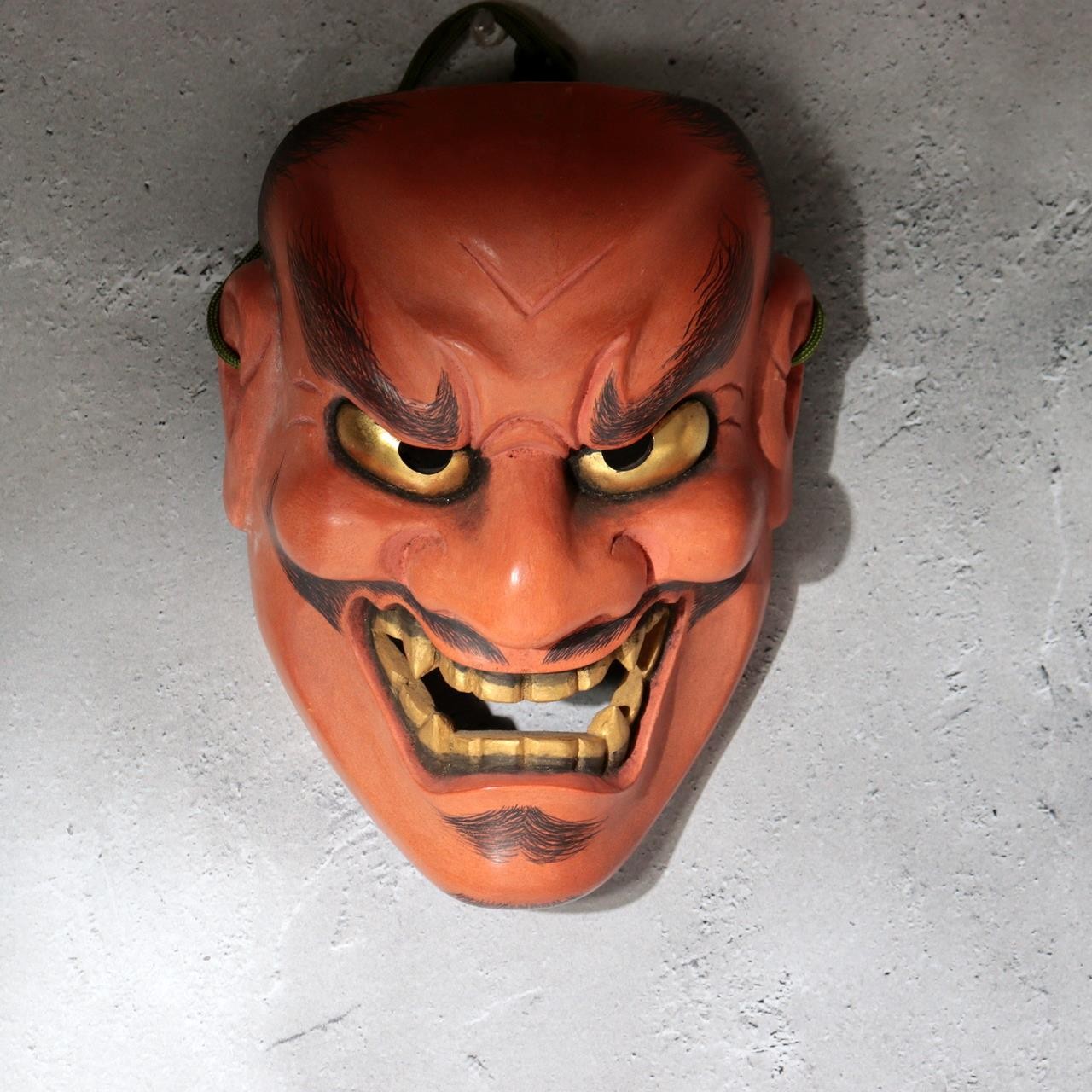 Japanese Wooden Noh Mask Hisomi Demon Male Nagahara Koin Silk Bag MSK54211