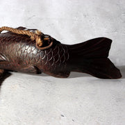 Antique Japanese Jizai-kagi Hearth Hook Slender Eel/Carp Wood Carving Movable12