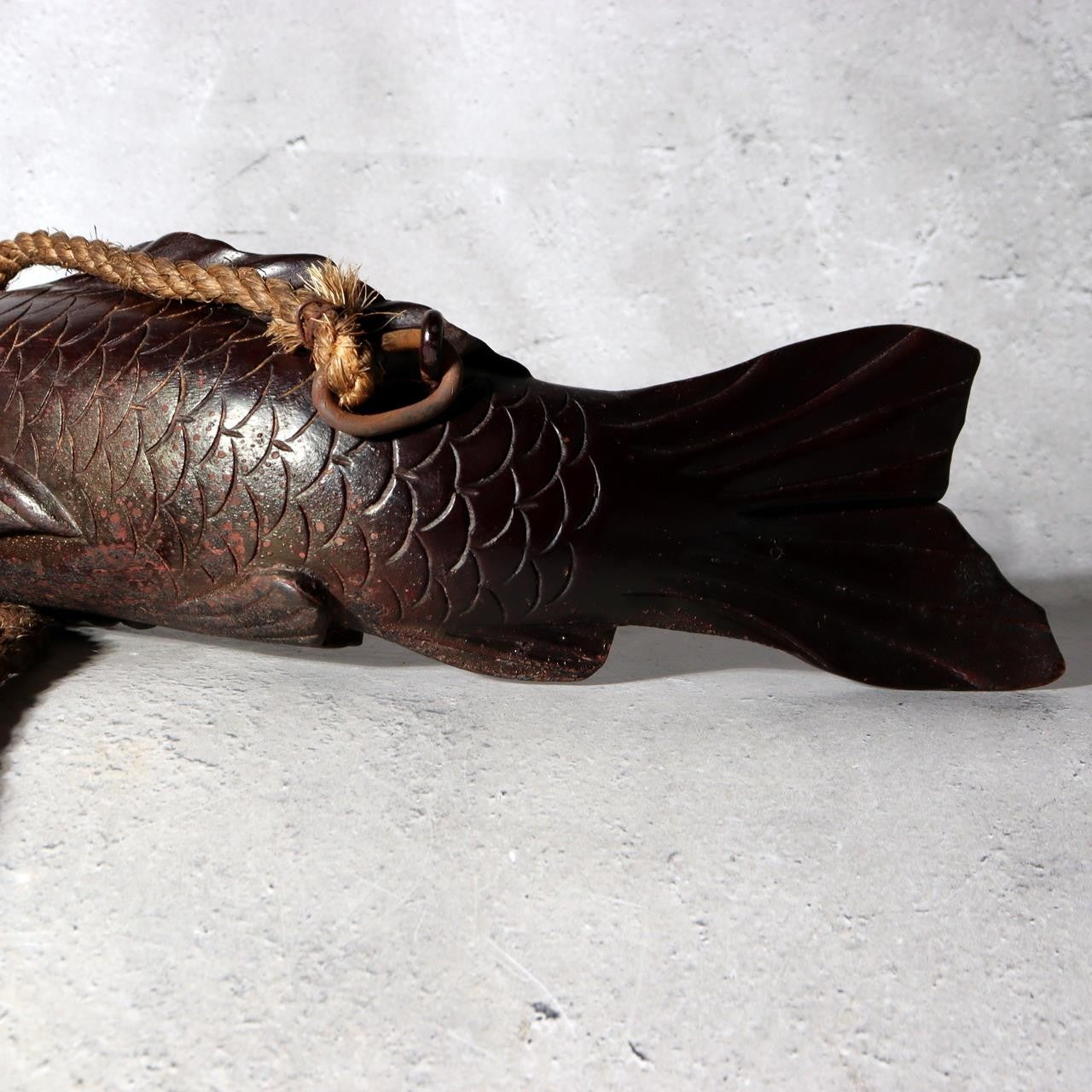 Antique Japanese Jizai-kagi Hearth Hook Slender Eel/Carp Wood Carving Movable12