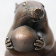 Vintage Japanese Bronze Rat Figurine - Nezumi by Seisai - Signed Tomobako 1.4kg11