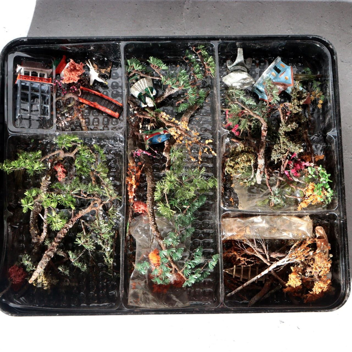 Vintage Japanese Bonkei Tenpai Miniature Figures Trees Suiseki Diorama Set BOSa65