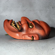 Japanese Wooden Noh Mask Hisomi Demon Male Nagahara Koin Silk Bag MSK5427
