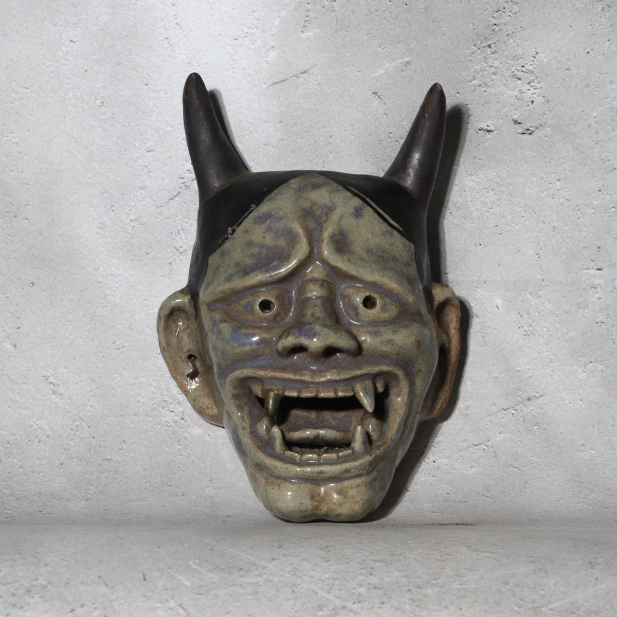 Antique Meiji Showa Mino Ware Ceramic Hannya Mask Shrine Dedication Box9