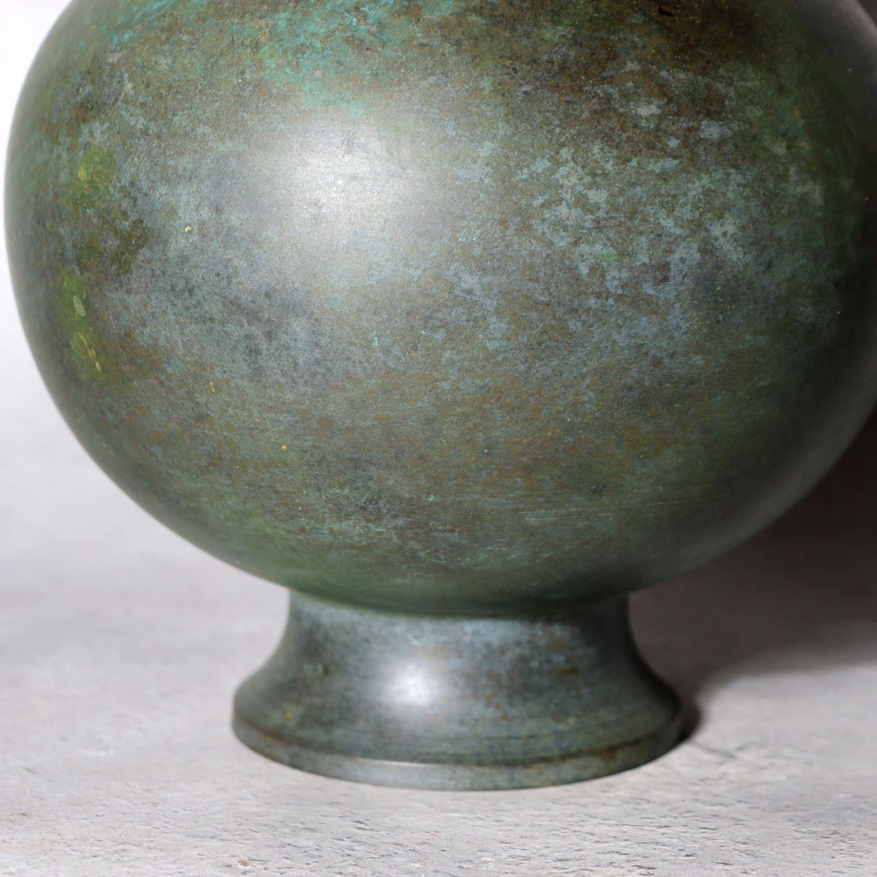 Takaoka Bronze Vase  Gousho Ancient Verdigris Patina Classic Trumpet Neck Japan3