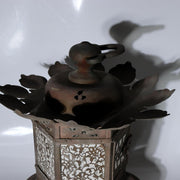 Japanese Kyoto Antique Bronze Lotus Temple Lantern Toro Buddhist Altar 33cm5