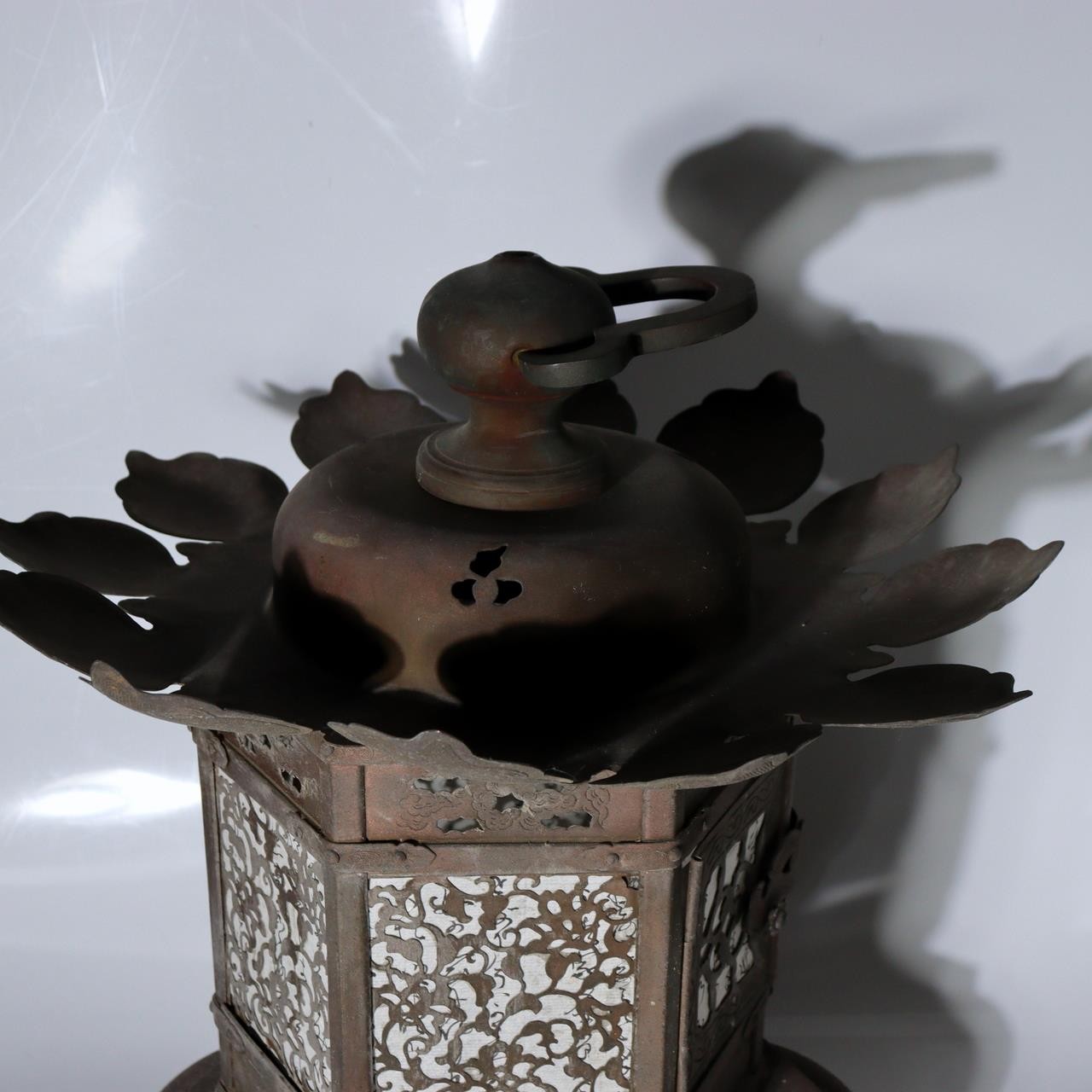 Japanese Kyoto Antique Bronze Lotus Temple Lantern Toro Buddhist Altar 33cm5