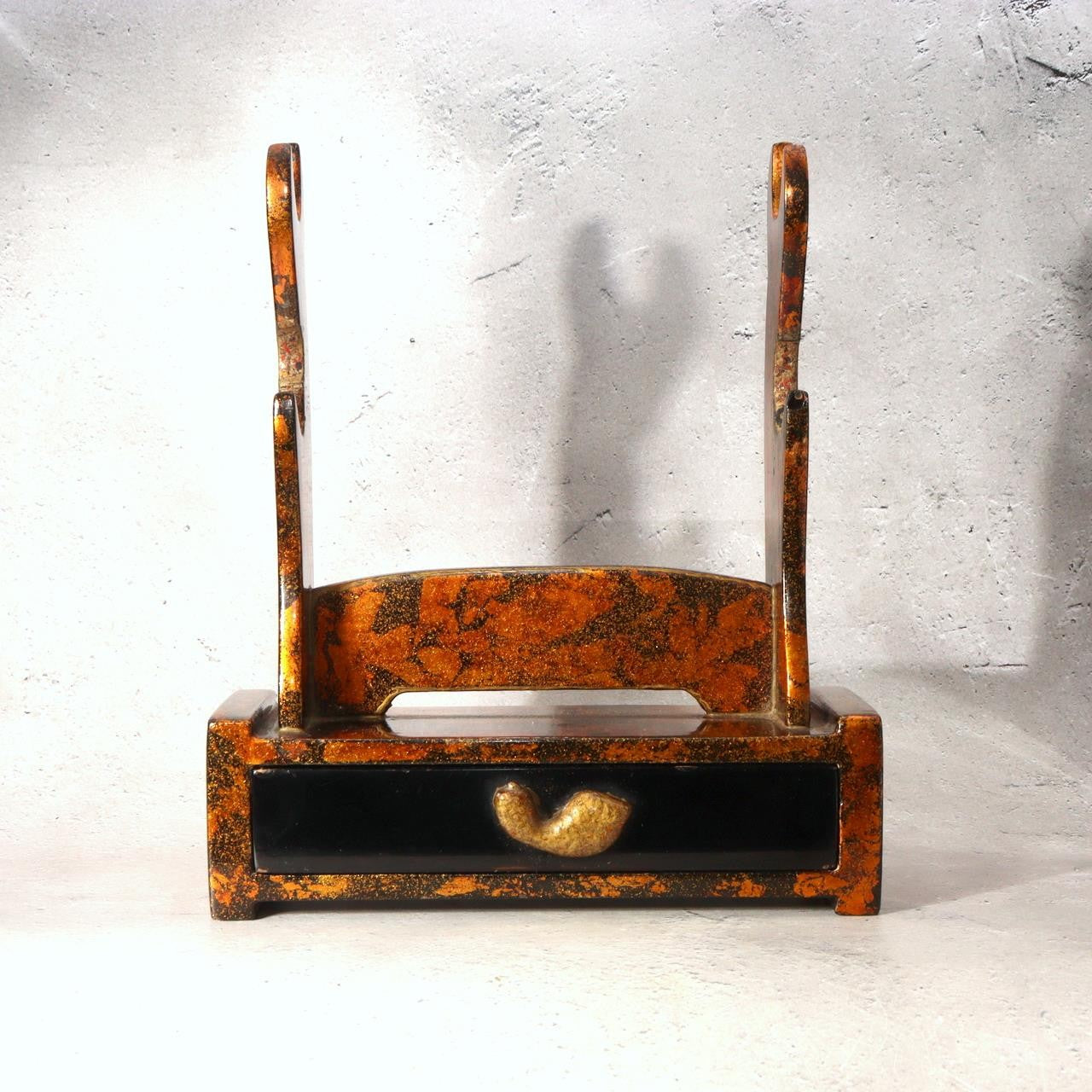 Japanese Wood Lacquer Mini Tanto Sword Stand Katanakake Drawer 25cm WO5541