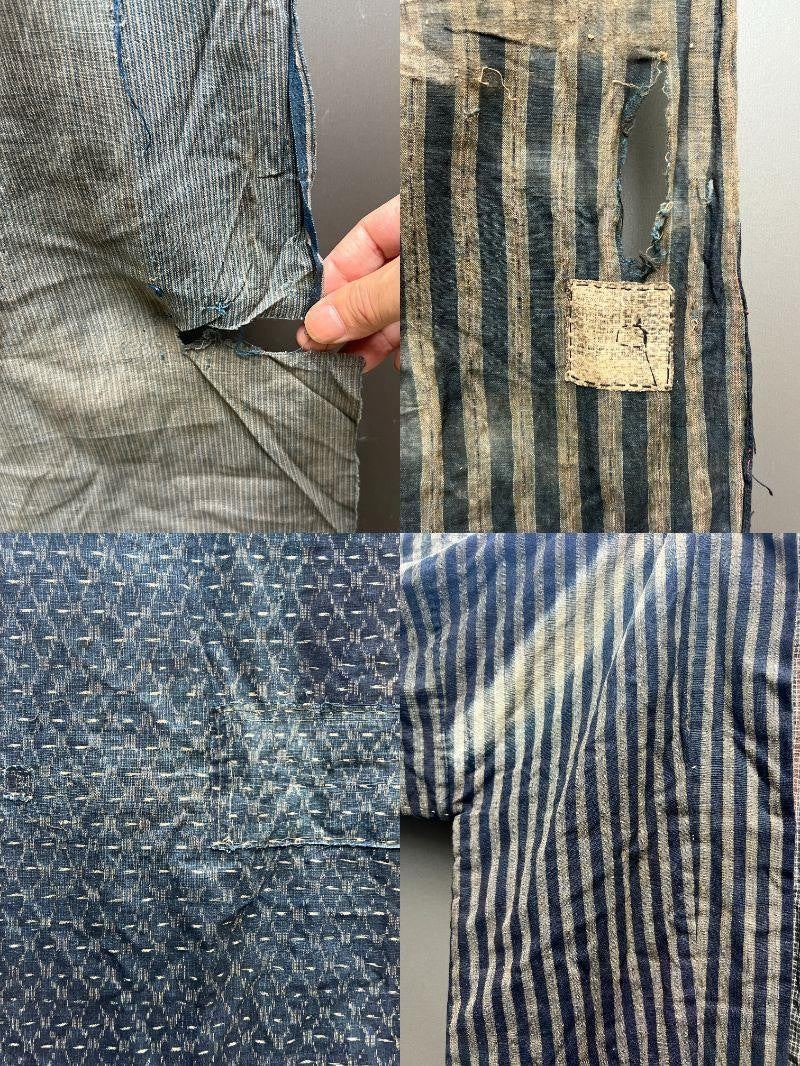 Antique Japanese Boro Textile 8pc Set Indigo Noragi Jacket Samurai Nobori Banner11