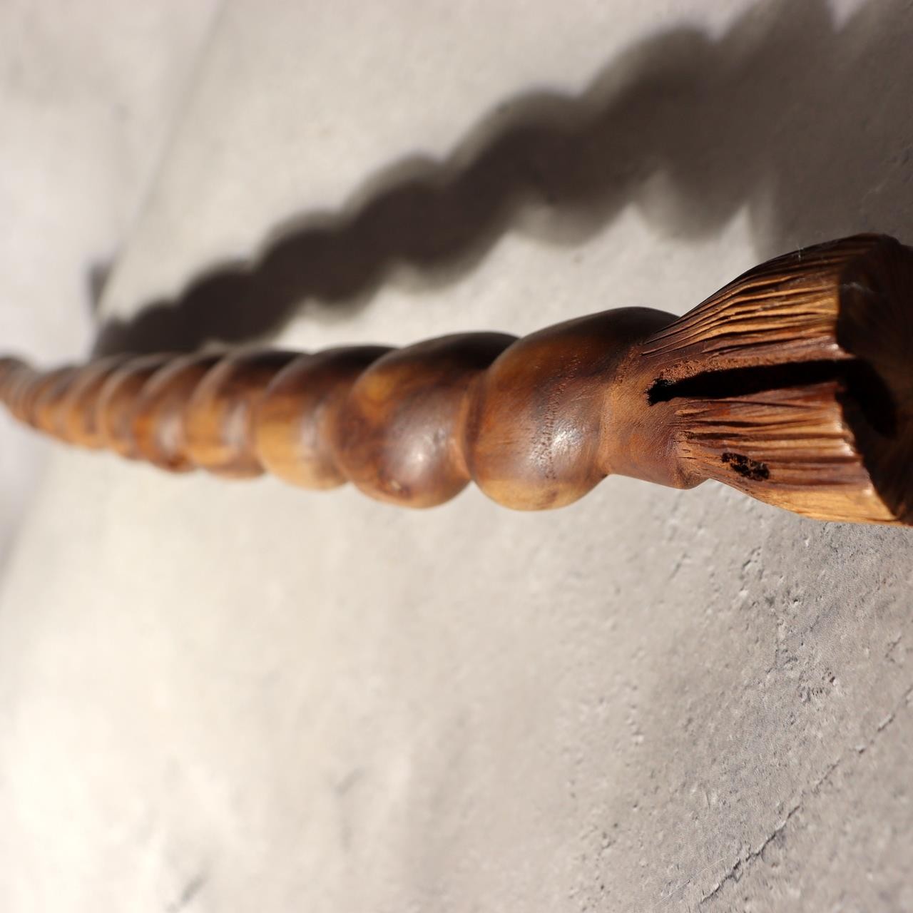 Japanese Antique Wooden Staff Shimenawa Spiral Twist Nyoi Buddhist Shinto 54cm0