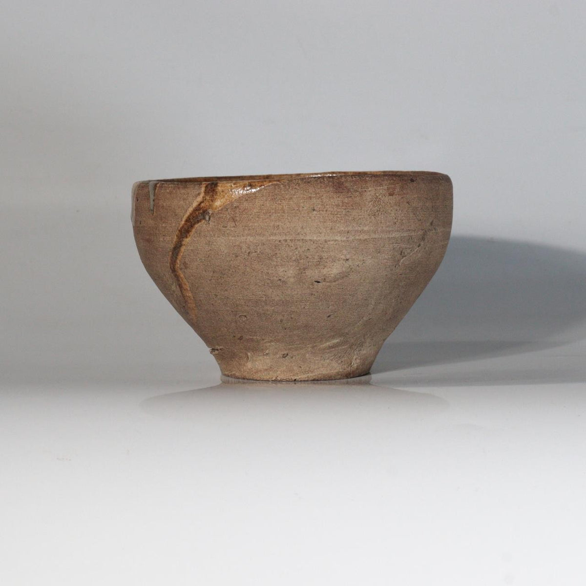 Antique Japanese Edo Period Mino Ware Chawan Tea Bowl Partial Ash Glaze PCP3226