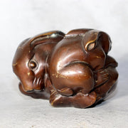 Vintage Japanese Bronze Rabbit Figurine Okimono Pair 1068g BOSa244